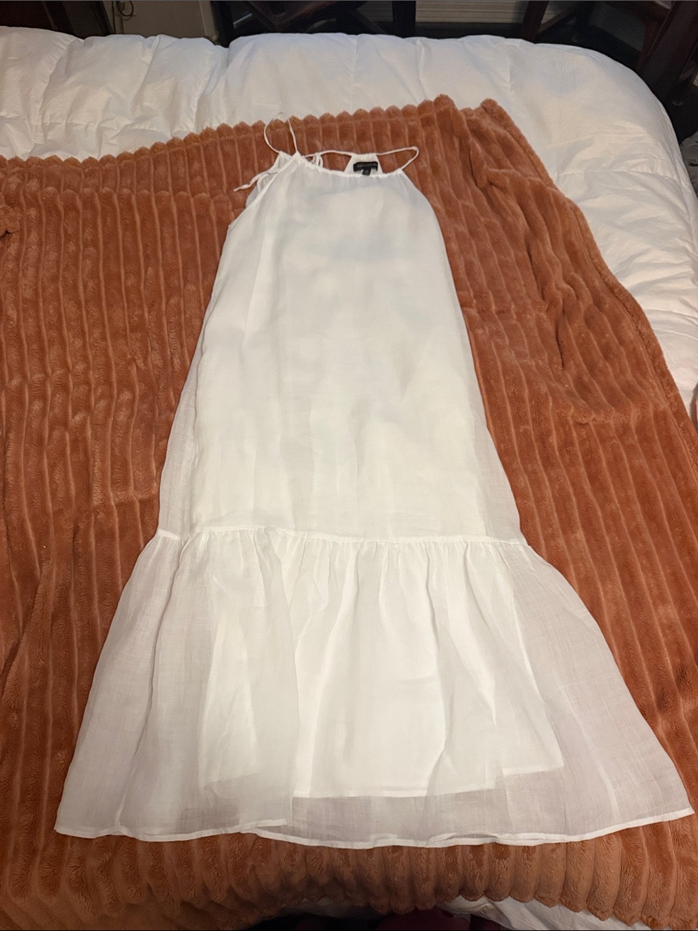 Banana Republic White Linen Halter Ruffle Hem Maxi Dress size XS